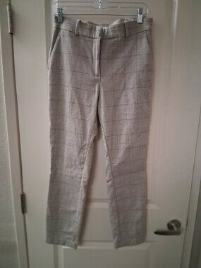 H&M Women's Gray Windowpane Plaid Ankle Length Pants SZ 8